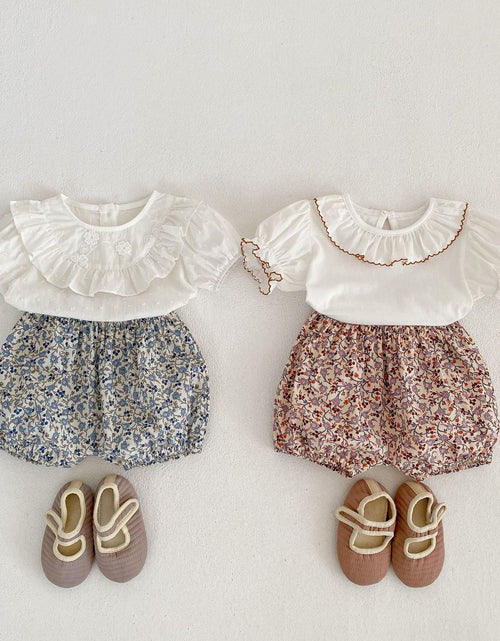 Load image into Gallery viewer, Baby Solid Color Puff Sleeve Blouses Combo Shorts Sets by MyKids-USA™
