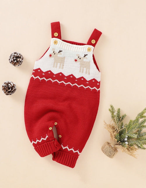 Load image into Gallery viewer, Baby Christmas Elk Pattern Srappy Design Sweater Rompers by MyKids-USA™
