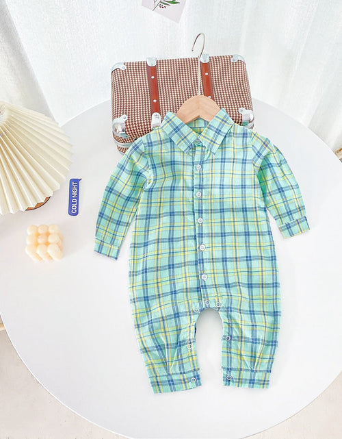 Load image into Gallery viewer, Baby Boy Classic Plaid Pattern Lapel Design Long Sleeve Rompers by MyKids-USA™
