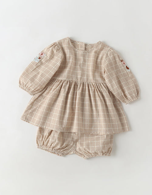 Load image into Gallery viewer, Baby Girl Floral Embroidered Pattern Plaid Graphic A-Line Tops Combo Shorts Sets by MyKids-USA™
