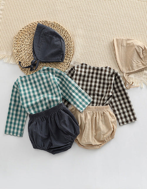 Load image into Gallery viewer, Baby Plaid Graphic Tops And Solid Shorts With Hat 1Pieces Sets by MyKids-USA™
