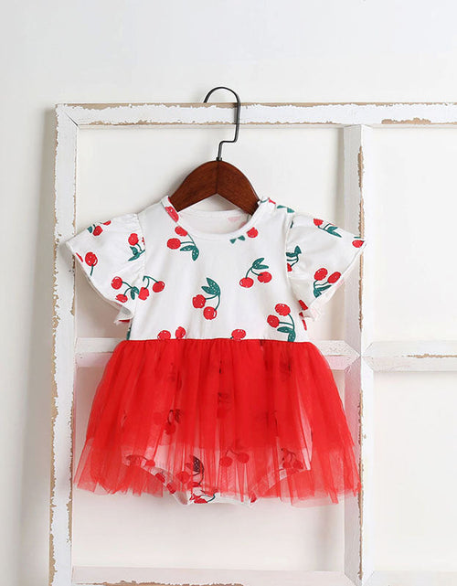 Load image into Gallery viewer, Baby Girl Cherry Print Pattern Mesh Patchwork Design Round-Collar Short-Sleeved Summer Dress Onesies by MyKids-USA™
