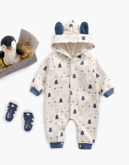 Load image into Gallery viewer, Baby Cartoon Animal Graphic Snap Button Thick Rompers With Hat by MyKids-USA™
