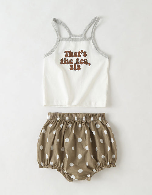 Load image into Gallery viewer, Baby Girl Slogan Pattern Sling Tops Combo Polka Dot Graphic Triangle Shorts 1 Pieces Sets by MyKids-USA™
