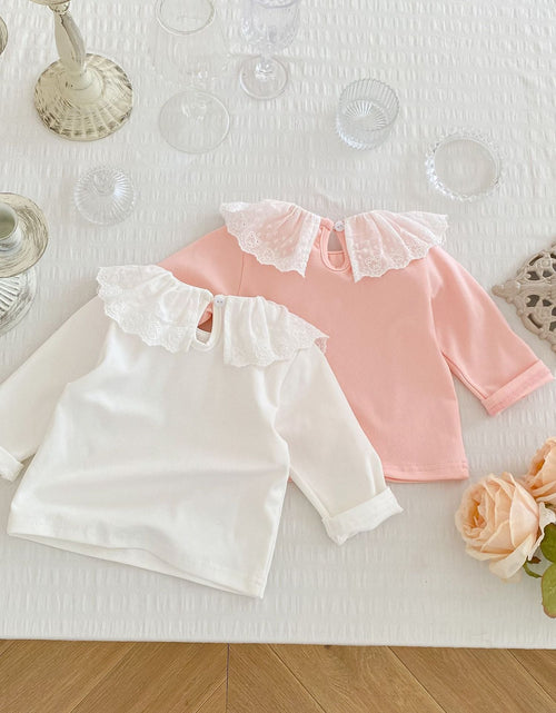 Load image into Gallery viewer, Baby Girl Solid Color Mesh Doll Neck Long Sleeve Top by MyKids-USA™
