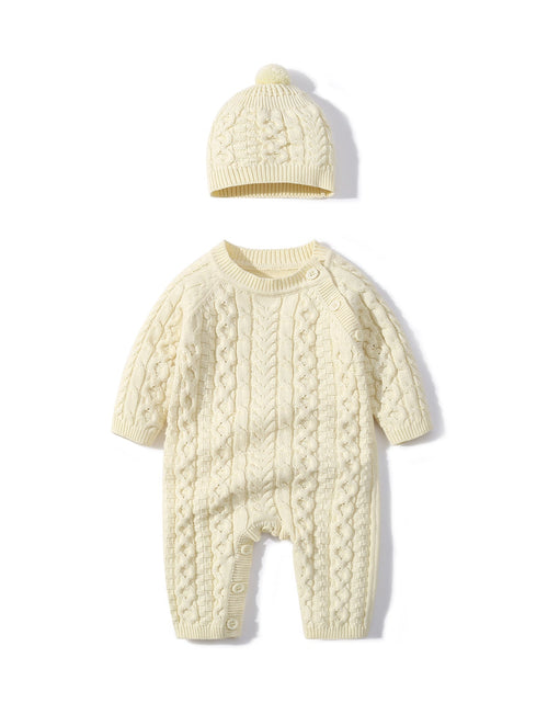 Load image into Gallery viewer, Baby Solid Color Crochet Knitted Pattern Shoulder Button Design Rompers by MyKids-USA™
