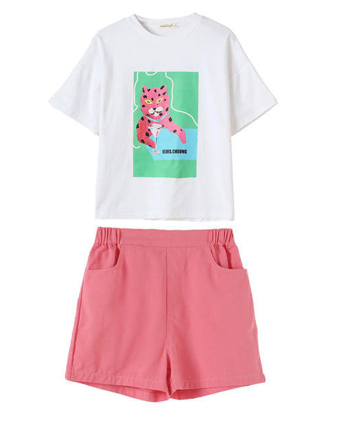 Load image into Gallery viewer, Baby Girl Animal Print T-Shirt Combo Denim Shorts 2-Pieces Sets by MyKids-USA™
