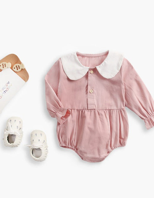 Load image into Gallery viewer, Baby Girl Doll Collar Design Solid Color Long Sleeve Onesies With Buttons by MyKids-USA™
