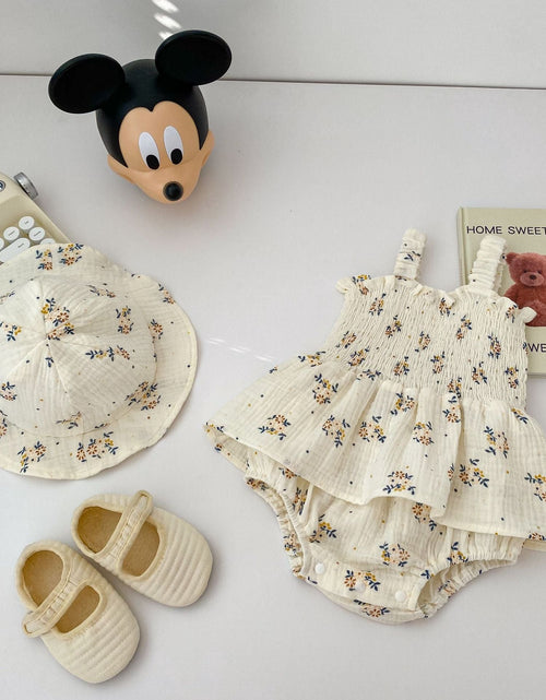 Load image into Gallery viewer, Baby Flower Pattern Sling Design Onesies Dress With Hat by MyKids-USA™
