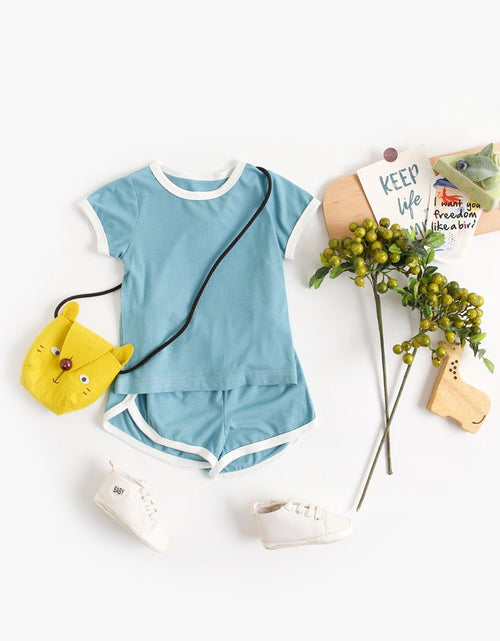 Load image into Gallery viewer, Baby Solid Color Neck Color Matching Design Sports Sets In Summer by MyKids-USA™
