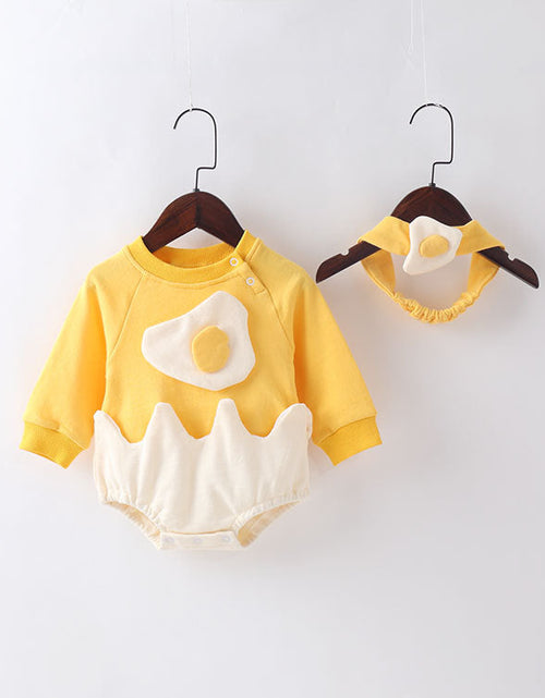 Load image into Gallery viewer, Baby Cartoon Egg Shape Design Long Sleeved Cute Bodysuit With Headband by MyKids-USA™
