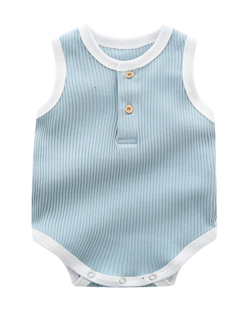 Load image into Gallery viewer, Baby Boy Solid Color Neck Buttoned Design Sleeveless Round Collar Onesies by MyKids-USA™
