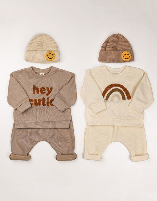 Load image into Gallery viewer, Baby Rainbow &amp; Letter Graphic Hoodies And Pants Sets by MyKids-USA™
