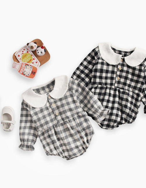 Load image into Gallery viewer, Baby Girl Plaid Pattern Doll Collar Design Long Sleeve Onesies With Buttons by MyKids-USA™
