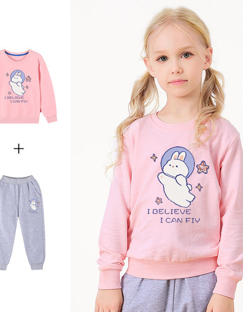 Load image into Gallery viewer, Baby Girl Cute Bunny Graphic Hoodie Combo Loose Trousers Soft Cotton Sets by MyKids-USA™

