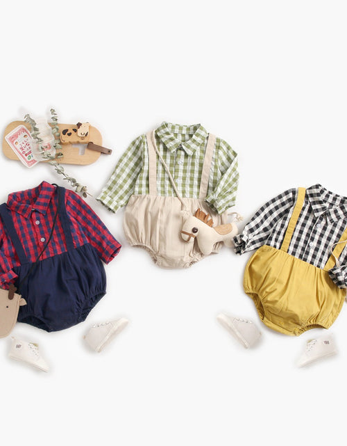 Load image into Gallery viewer, Baby Boy 1pcs Plaid Pattern False 1 Pieces Design Lapel Bodysuit Onesies by MyKids-USA™
