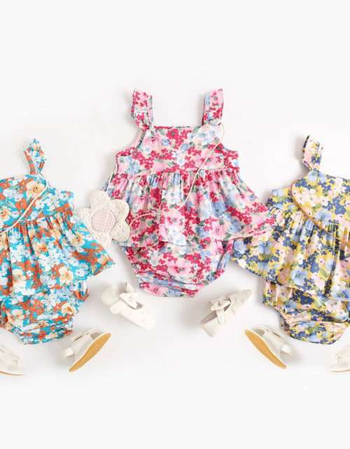 Load image into Gallery viewer, Baby Girl Floral Print Sleeveless Tops Combo Shorts Sets In Summer by MyKids-USA™
