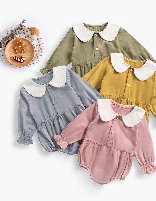 Load image into Gallery viewer, Baby Girl Doll Collar Design Solid Color Long Sleeve Onesies With Buttons by MyKids-USA™
