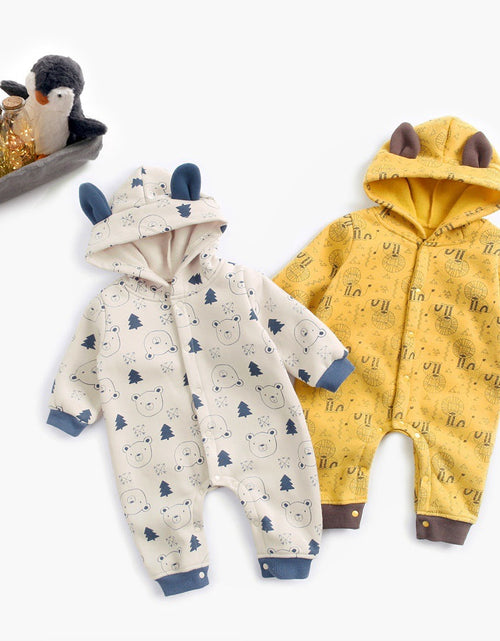 Load image into Gallery viewer, Baby Cartoon Animal Graphic Snap Button Thick Rompers With Hat by MyKids-USA™
