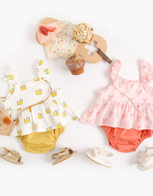 Load image into Gallery viewer, Baby Girl Printed Pattern Ruffle Design Sleeveless Tops Combo Shorts Sets by MyKids-USA™
