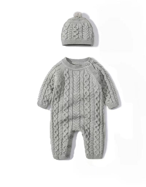 Load image into Gallery viewer, Baby Solid Color Crochet Knitted Pattern Shoulder Button Design Rompers by MyKids-USA™
