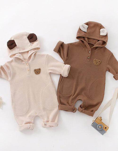 Load image into Gallery viewer, Baby Cartoon Bear Embroidered Pattern Waffle Fabric Long Sleeve Romper by MyKids-USA™
