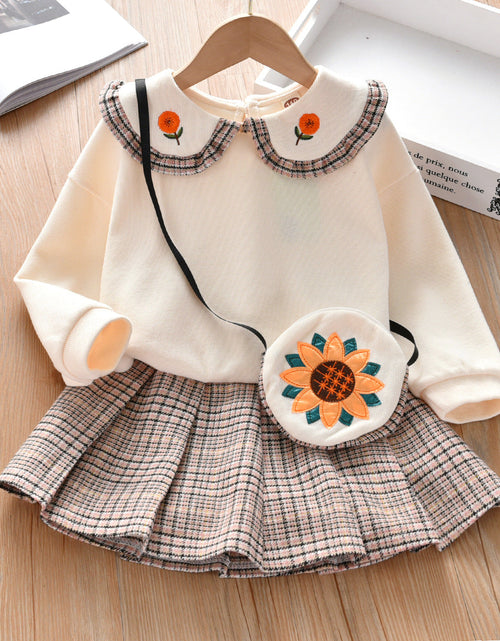 Load image into Gallery viewer, Baby Girl Floral Patches Doll Neck Pullover Hoodie Combo Pleated Skirt Sweet Vintage Style Sets by MyKids-USA™
