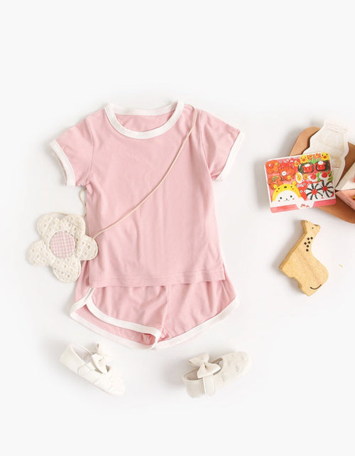 Load image into Gallery viewer, Baby Solid Color Neck Color Matching Design Sports Sets In Summer by MyKids-USA™
