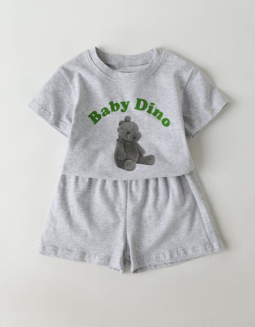 Load image into Gallery viewer, Baby Cartoon Animal &amp; Slogan Pattern Short Sleeved Tee Combo Solid Shorts Sets by MyKids-USA™

