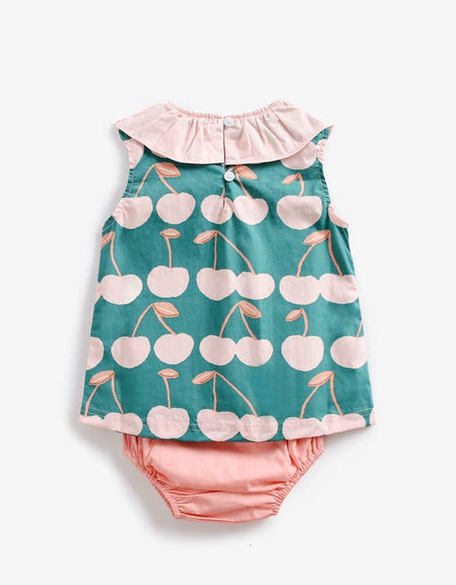 Load image into Gallery viewer, Baby Girl Cherry Print Ruffle Design O-Neck Tops Combo Shorts Sets In Summer by MyKids-USA™
