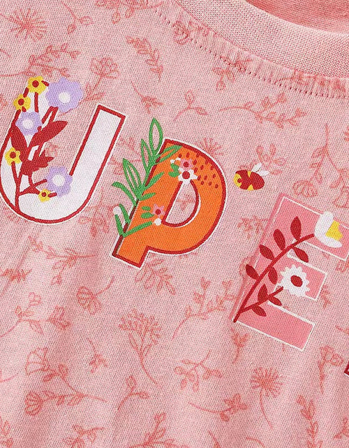 Load image into Gallery viewer, Baby Girl Floral &amp; Slogan Print Graphic Puff Sleeve Tee Combo Denim Shorts Sets by MyKids-USA™
