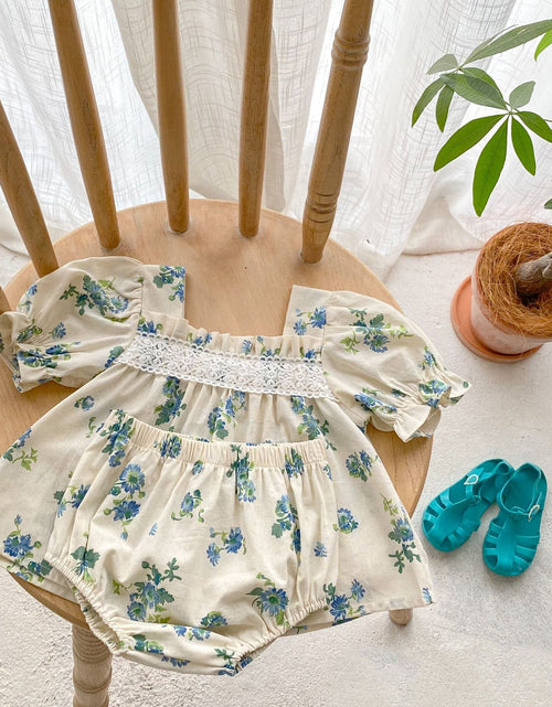 Load image into Gallery viewer, Baby Ditsy Flower Graphic Mesh Patchwork Design Square Neck Sets by MyKids-USA™

