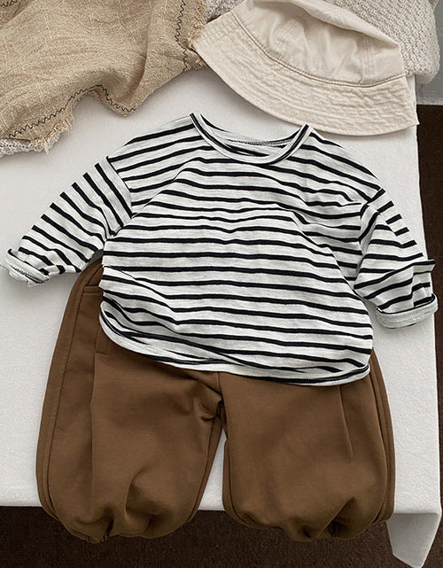 Load image into Gallery viewer, Baby Striped Graphic Long Sleeve Soft Cotton Loose Shirt by MyKids-USA™

