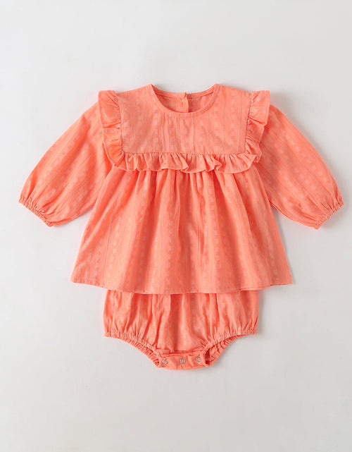 Load image into Gallery viewer, Baby Girl Solid Color Frill Trim Design Long-Sleeve Tops Combo Triangle Shorts Sets by MyKids-USA™
