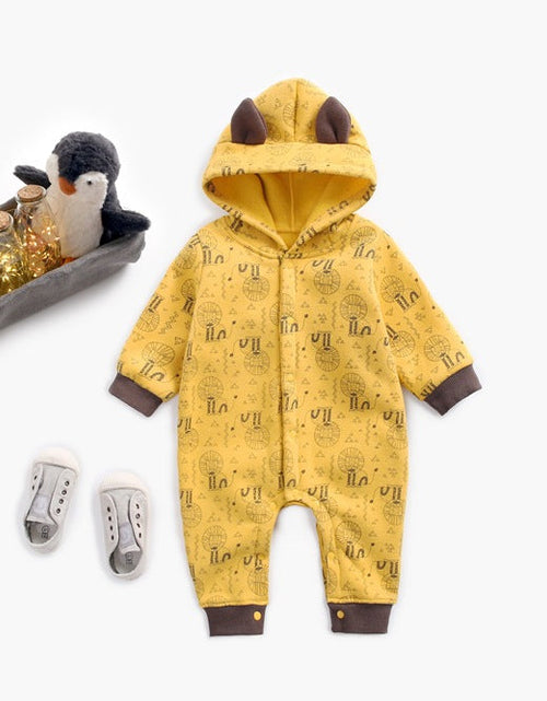 Load image into Gallery viewer, Baby Cartoon Animal Graphic Snap Button Thick Rompers With Hat by MyKids-USA™
