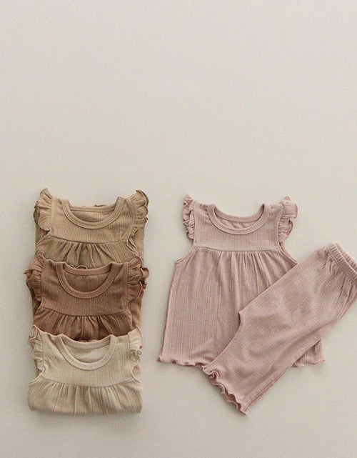 Load image into Gallery viewer, Baby Girl Round Neck Solid Color Design Sleeveless Top Combo Shorts Loungewear Two-Piece Sets by MyKids-USA™
