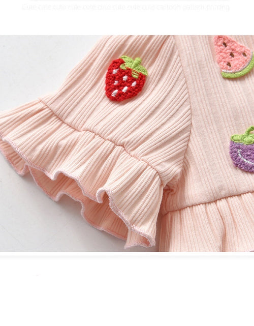 Load image into Gallery viewer, Baby Girls Fruit Embroidered Graphic Lace Sleeve Onesies &amp; Headband by MyKids-USA™
