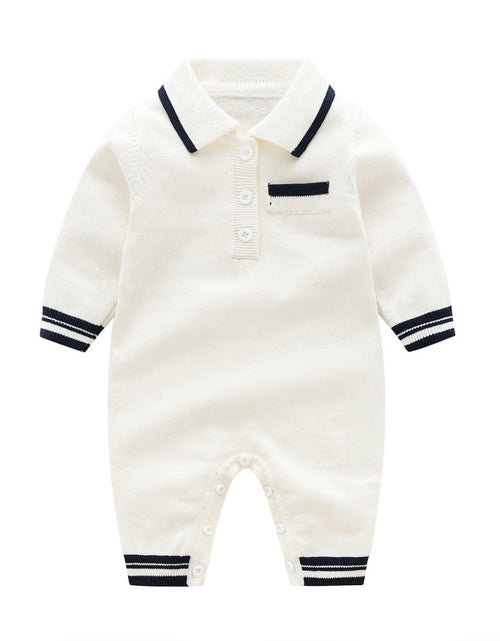 Load image into Gallery viewer, Baby Solid Color Quarter Button Design Lapel Knitted College Style Rompers by MyKids-USA™
