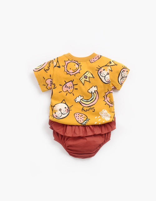 Load image into Gallery viewer, Baby Girl Cartoon Print O-Neck T-Shirt Combo Ruffle Shorts Sets In Summer by MyKids-USA™
