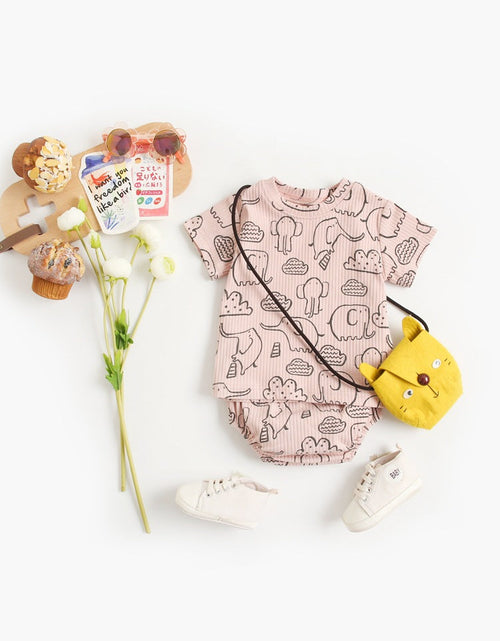 Load image into Gallery viewer, Baby Solid Color Animal Print Pattern T-Shirt Combo Shorts In Summer Sets by MyKids-USA™

