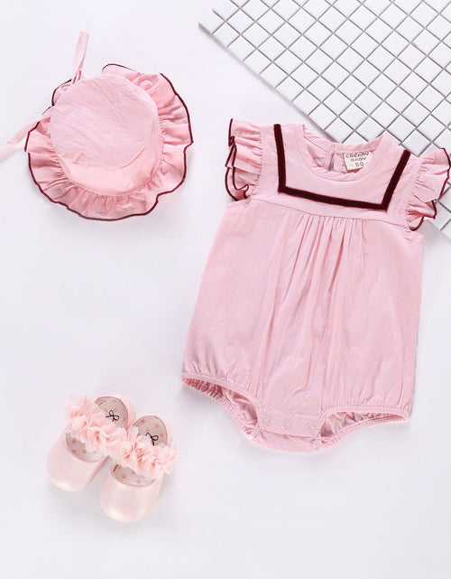 Load image into Gallery viewer, Baby 1pcs Contrast Tape Patched Frill Trim Sleeveless Onesies &amp; Hat by MyKids-USA™

