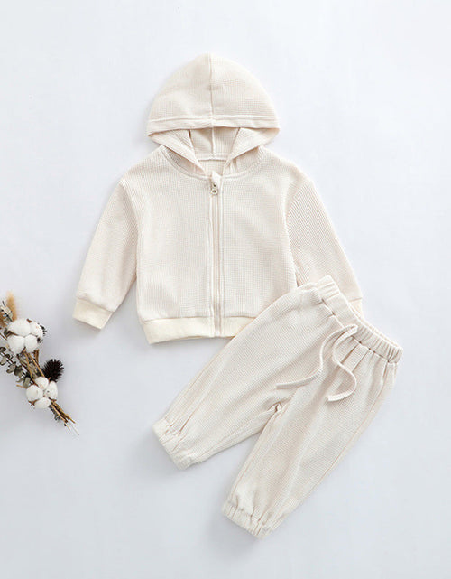 Load image into Gallery viewer, Baby Solid Color Waffle Knit Fabric Coat With Pants 2 Pieces Sets by MyKids-USA™
