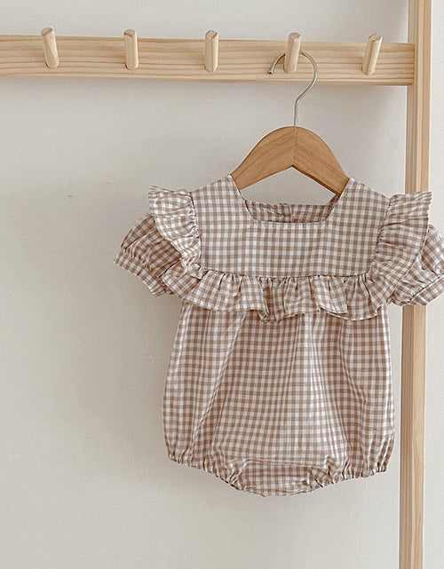 Load image into Gallery viewer, Baby Plaid Pattern Square Neck Puff Sleeves Onesies &amp; Dress by MyKids-USA™
