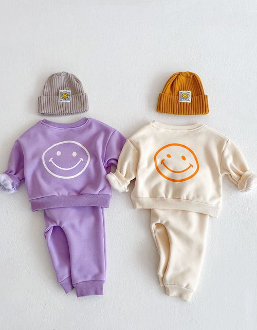 Load image into Gallery viewer, Baby Slogan Graphic Longsleeve Hoodie Combo Smiley Print Trousers Sets by MyKids-USA™
