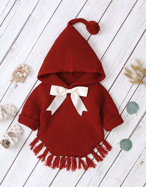 Load image into Gallery viewer, Baby Girl 1pcs Solid Color Big Bow Tie Patched Design Shawl Kniited Hoodies With Hat by MyKids-USA™
