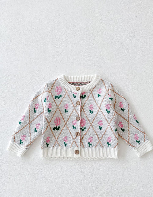 Load image into Gallery viewer, Baby Girl 1pcs Allover Roses Embroidered Graphic Crotch Bodysuit &amp; Cardigan Handmade Knitted Sets by MyKids-USA™
