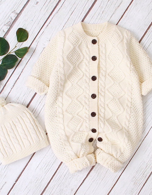 Load image into Gallery viewer, Baby Baby Cable Knitted Pattern Button Front Design Long Sleeve Warm Rompers &amp; Hat by MyKids-USA™
