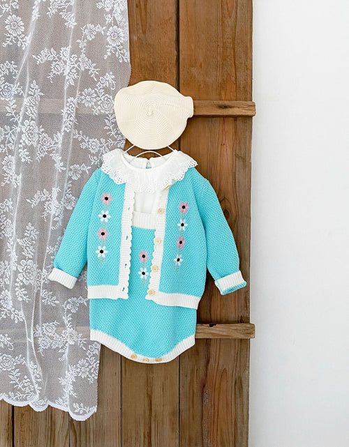 Load image into Gallery viewer, Baby Girl Flower Embroidered Graphic Contrast Bodysuit &amp; Cardigan 1-Pieces Sets by MyKids-USA™
