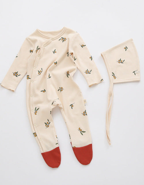 Load image into Gallery viewer, Baby Printed Graphic Side Button Design Long Sleeved Jumpsuit Romper Pajamas With Hat by MyKids-USA™
