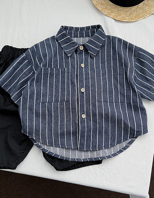 Load image into Gallery viewer, Baby Unisex Striped Pattern Single Breasted Summer Shirt by MyKids-USA™
